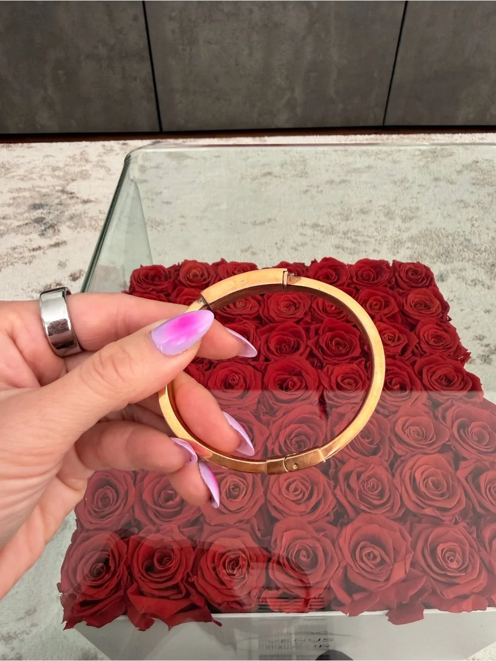 Michael Kors Gold Tone White Hinged Bangle Bracelet